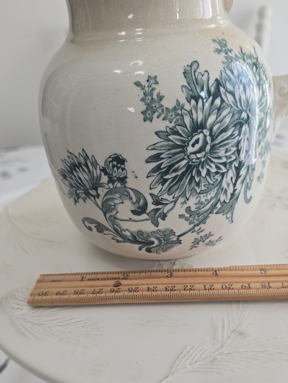 Vintage Buffalo Pottery Chrysanthemum Pitcher Vase Semi Vitreous - Picture 13 of 15